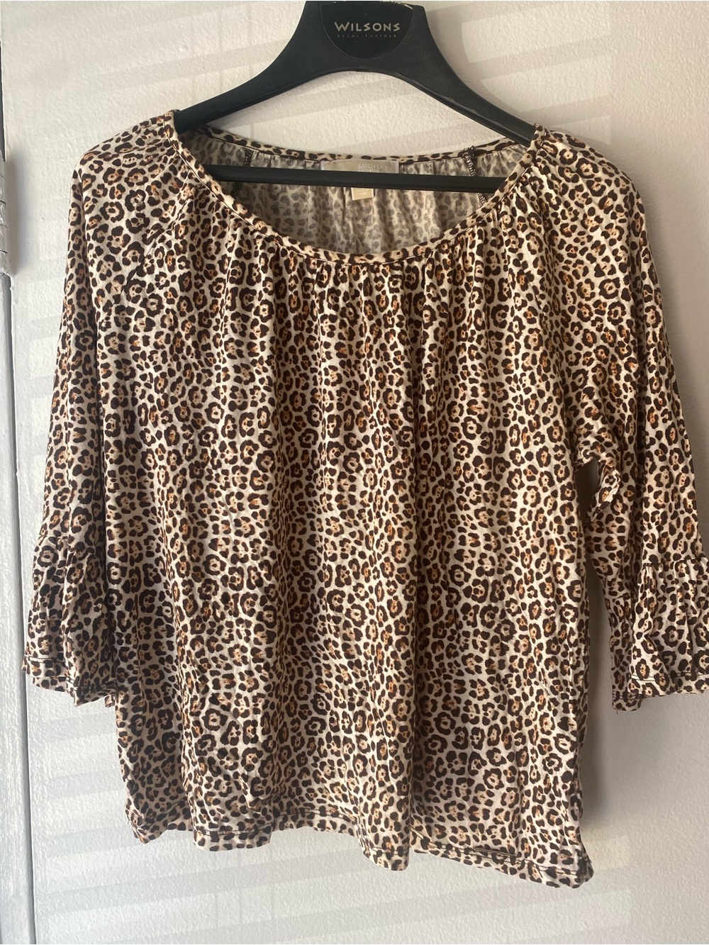 Michael Kors Leopard Print Peasant Blouse - Brown/Tan
